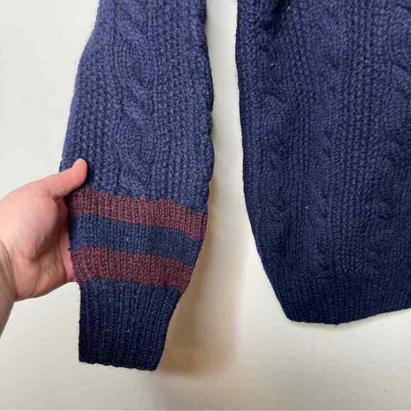 Vintage Ralph Lauren blue label 100% lamb wool chunky knit navy sweater sz M - Picture 6 of 8